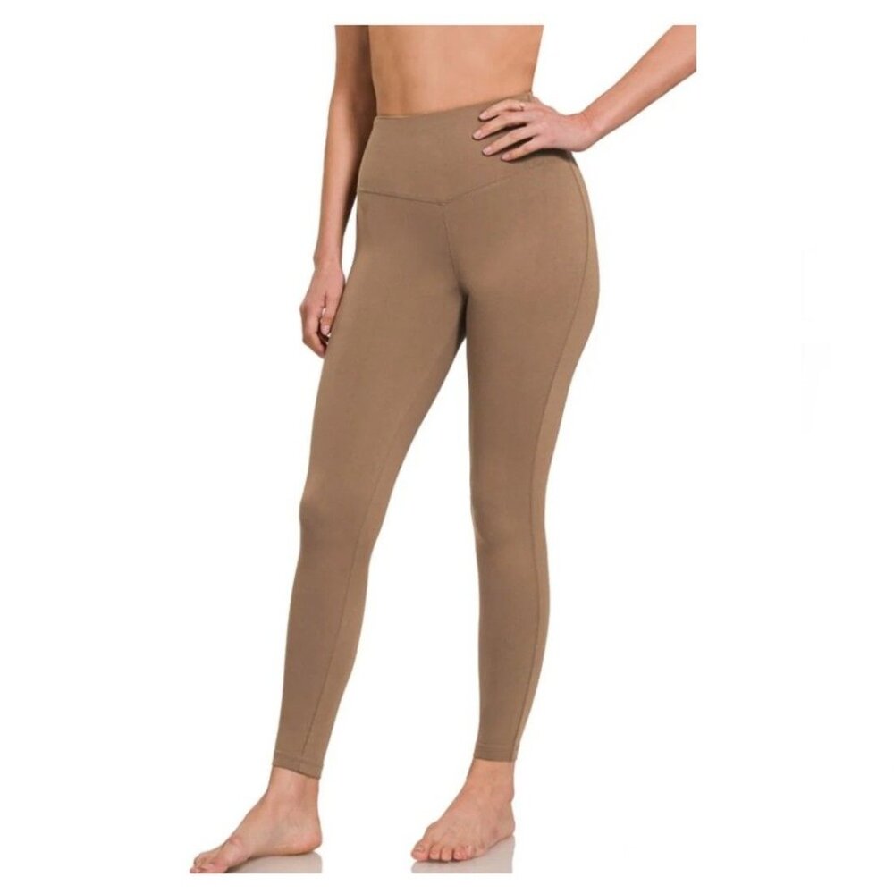 Women's Zenana Plus Size Wide Waistband Full Length Leggings Brown 3X